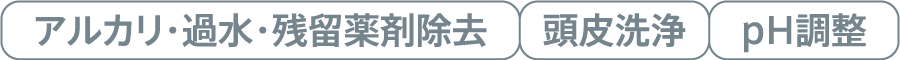 アルカリ・過水・残留薬剤除去、頭皮洗浄、pH調整